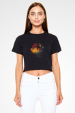 Ağız Renkli Baskılı Crop Top Kadın Tİşört - Tshirt