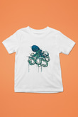 Ahtapot Baskılı Beyaz Unisex Beyaz Çocuk Tişört - Tshirt