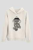 Ahtapot Baskılı Beyaz Unisex Hoodie