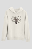 Ahtapot Baskılı Beyaz Unisex Hoodie