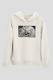 Ahtapot Baskılı Beyaz Unisex Hoodie