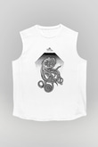 Ahtapot Baskılı Beyaz Unisex Kolsuz Tişört - Tshirt