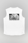 Ahtapot Baskılı Beyaz Unisex Kolsuz Tişört - Tshirt