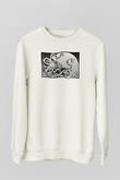 Ahtapot Baskılı Beyaz Unisex Sweatshirt