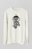 Ahtapot Baskılı Beyaz Unisex Sweatshirt