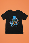 Ahtapot Baskılı Unisex Siyah Çocuk Tişört - Tshirt