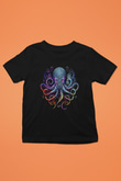 Ahtapot Baskılı Unisex Siyah Çocuk Tişört - Tshirt