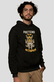 Ahtapot Baskılı Unisex Siyah Hoodie
