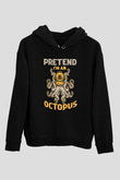 Ahtapot Baskılı Unisex Siyah Hoodie