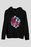 Ahtapot Baskılı Unisex Siyah Hoodie