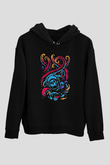 Ahtapot Baskılı Unisex Siyah Hoodie