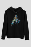 Ahtapot Baskılı Unisex Siyah Hoodie