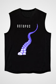 Ahtapot Baskılı Unisex Siyah Kolsuz Tişört - Tshirt