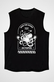 Ahtapot Baskılı Unisex Siyah Kolsuz Tişört - Tshirt