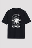 Ahtapot Baskılı Unisex Siyah Oversize Tişört - Tshirt
