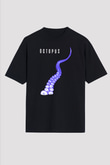 Ahtapot Baskılı Unisex Siyah Oversize Tişört - Tshirt