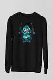 Ahtapot Baskılı Unisex Siyah Sweatshirt