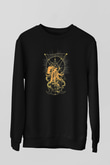 Ahtapot Baskılı Unisex Siyah Sweatshirt