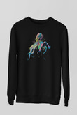 Ahtapot Baskılı Unisex Siyah Sweatshirt
