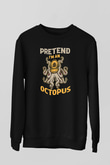 Ahtapot Baskılı Unisex Siyah Sweatshirt