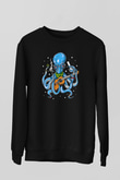Ahtapot Baskılı Unisex Siyah Sweatshirt