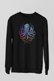 Ahtapot Baskılı Unisex Siyah Sweatshirt