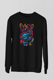 Ahtapot Baskılı Unisex Siyah Sweatshirt