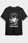Ahtapot Baskılı Unisex Siyah Tişört - Tshirt