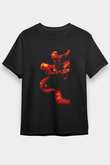 Ahtapot Baskılı Unisex Siyah Tişört - Tshirt
