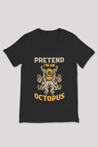 Ahtapot Baskılı Unisex Siyah V Yaka Tişört - Tshirt