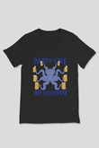 Ahtapot Baskılı Unisex Siyah V Yaka Tişört - Tshirt