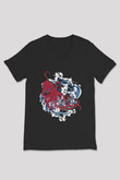 Ahtapot Baskılı Unisex Siyah V Yaka Tişört - Tshirt