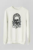 Ahtapot Kurukafa Baskılı Unisex Beyaz  Sweatshirt