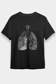 Akciğerler Baskılı Unisex Siyah Tişört - Tshirt