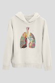 Akciğerler Renkli Baskılı Unisex Ekru Hoodie