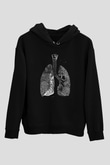 Akciğerler Renkli Baskılı Unisex Siyah Hoodie