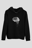 Akışkan İnsan Beyni Baskılı Unisex Siyah Kapüşonlu Sweatshirt