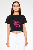 Akrep Burcu Baskılı Siyah Crop Top Kadın Tişört - Tshirt