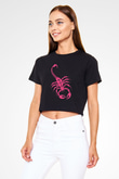 Akrep Burcu Baskılı Siyah Crop Top Kadın Tişört - Tshirt