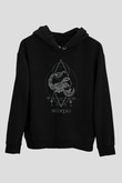 Akrep Burcu Baskılı Unisex Siyah Hoodie