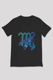 Akrep Burcu Baskılı Unisex Siyah V Yaka Tişört - Tshirt