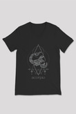 Akrep Burcu Baskılı Unisex Siyah V Yaka Tişört - Tshirt