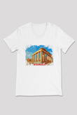 Akropolis Beyaz Unisex V Yaka Tişört