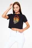 Al Pacino Baskılı Siyah Kadın Crop Top Tişört