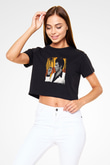 Al Pacino Baskılı Siyah Kadın Crop Top Tişört
