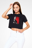 Al Pacino Baskılı Siyah Kadın Crop Top Tişört