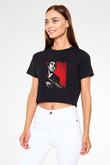 Al Pacino Baskılı Siyah Kadın Crop Top Tişört
