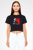 Al Pacino Baskılı Siyah Kadın Crop Top Tişört