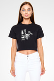 Al Pacino Baskılı Siyah Kadın Crop Top Tişört