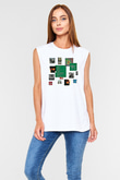 Alan Persons Project Baskılı Beyaz Unisex Kolsuz Tişört - Tshirt
